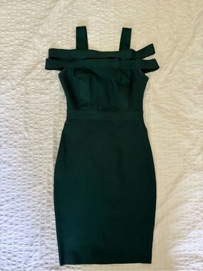 Fashion Nova Dark Green One-Shoulder Sheath Dress